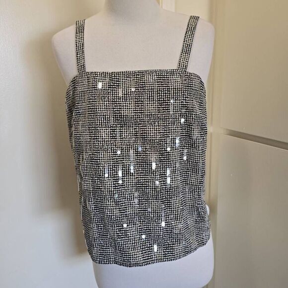 Nolan Miller Vtg Sequin Jkt and Matching Shell, Blk/Ivory Plaid, EUC, 12 - Picture 5 of 10